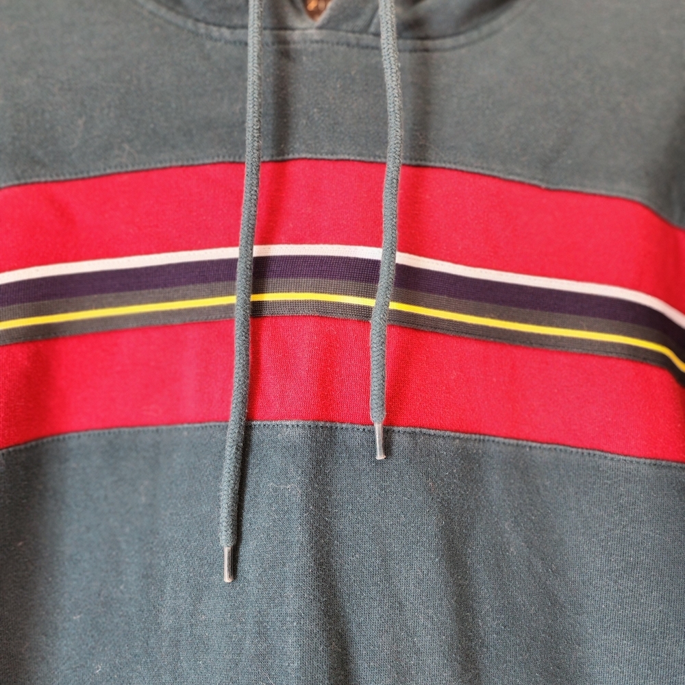 Zine Clothing Green Hoodie with Multicolor Stripes Size Small - Picture 3 of 6